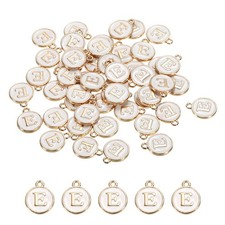50pcs Alphabet E Letter Charm Double Sided Enamel Initial Alphabet Pendant White