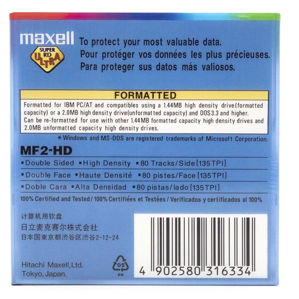 1 unidad de disquete MAXELL 3,5" 1,4 MB MF2-HD MS-DOS Windows azul (único) Foto 2 de 2