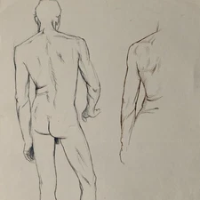 Heinrich Ilgenfritz male nude drawing ink original unsigned around 1930