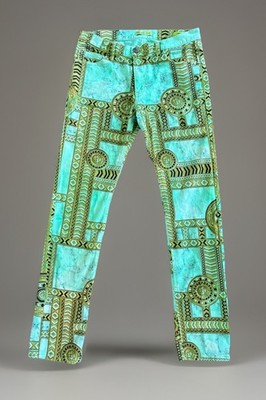 Versace Jeans Couture Baroque Print Jeans  Green Gold Slim Fit Women s 30 Luxury