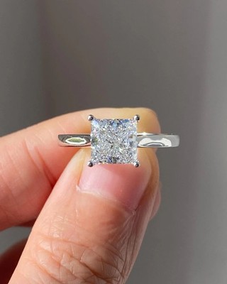 2 CT Princess Cut Solitaire Moissanite Diamond Engagement Ring, 14K Solid Gold.