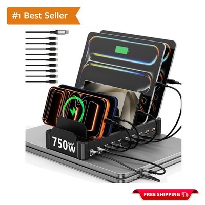 10-Port Charging Station with 750W Power - Fast Charge Multiple Devices