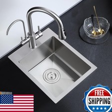 ROVATE 15x17 Inch Drop In Bar/Kitchen Sink Single Bowl 304 Stainless Steel 1517U