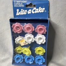NEW NOS VTG 12 Birthday Candle Holders Dec-A-Cake Pink, Blue, Yellow NICE CUTE
