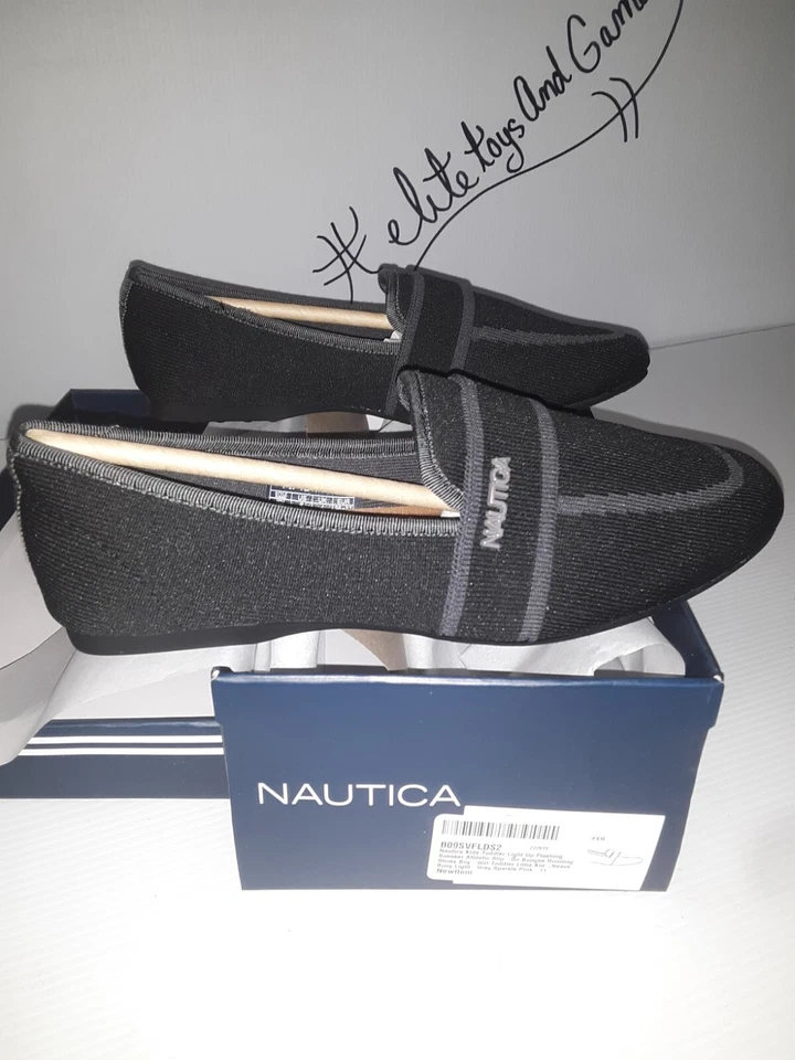 Zapatos Nautica Mujer Talla 8.5 Negro Idi Mocasines Sin Cordones Planos Tela Informal #00h Foto 3 de 4