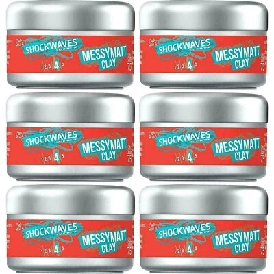 6 x WELLA Shockwaves Messy Matte Hair Styling Clay - Strong Hold & Soft Texture