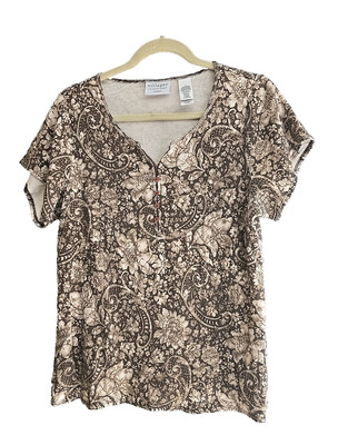 Villager Y2K Tan Paisley Henley Grunge Preppy Short Sleeve Top Womans Size 2X