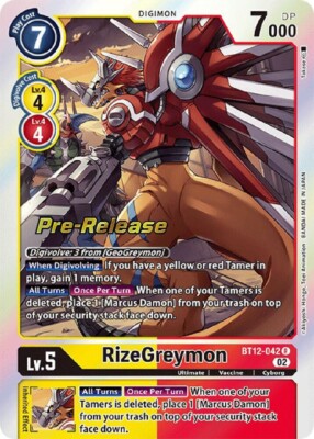 RizeGreymon Pre-Release Foil - BT12-042 NM - Digimon TCG