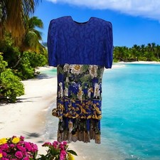 VTG 80s CHOON California Dress Womens Size 10 Blue Yellow Floral Tiered Layers