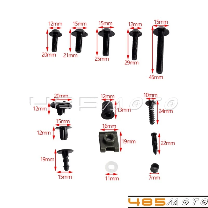 Kit de tornillos de carenado universales 210 piezas tornillos de carrocería para Honda CBR600RR CBR1000RR Foto 3 de 4