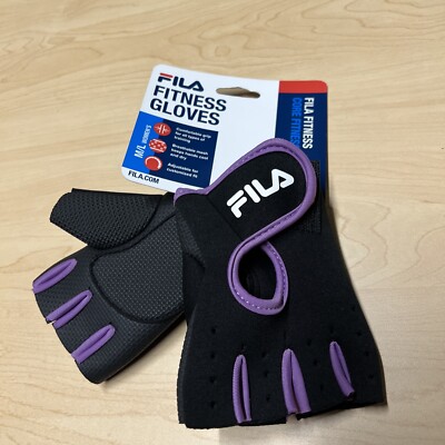 FILA Womens Fitness Fingerless Gloves Black Purple M/L