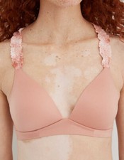 NWT Aerie Real Sunnie Wireless Lightly Lined Blossom Lace Strap Bra MAUVE 32B