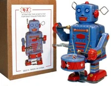 Tin Toy Drummer Robot Windup - USA Seller