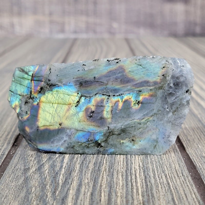 3oz Labradorite Crystal Standing Freeform Slice Polished Face Rainbow Flash 86g
