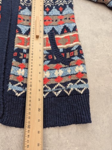 L L Bean Cardigan Womens Large Aztec Heavy Ragg Sweater Longline Jumper L 90s - Picture 4 of 8