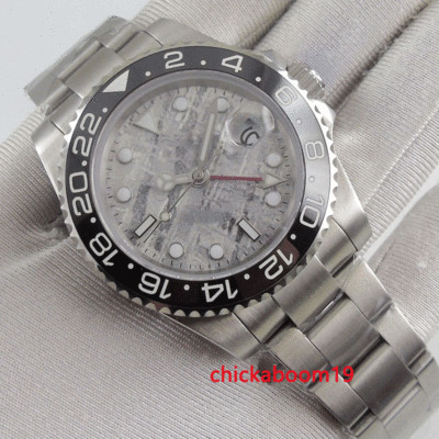 40 mm weißes Zifferblatt Keramik Lünette Saphirglas GMT Automatikwerk Herrenuhr