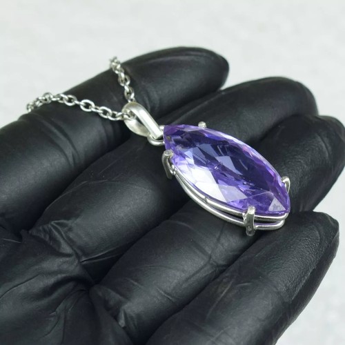 Natural Certified 69.80 Ct Marquise Lavender Zircon Pendant 925 Silver Gemstone - Picture 4 of 6