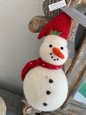 Pottery Barn Wool Felt Snowman Christmas Ornament  NWT