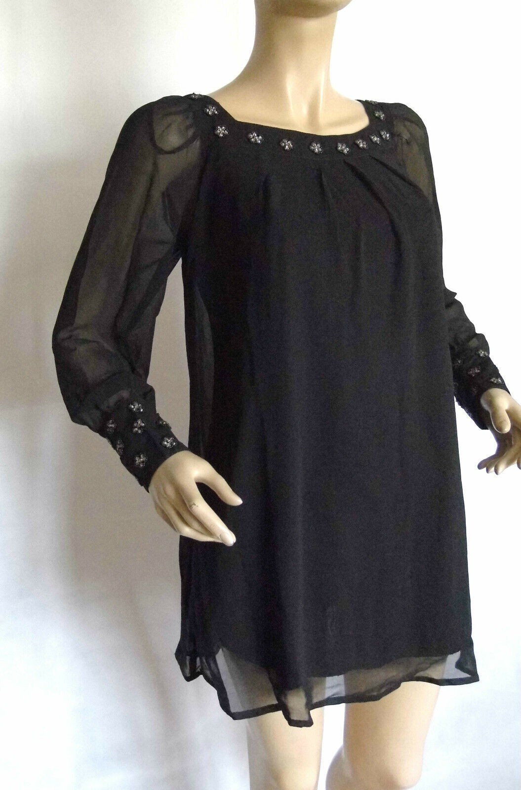 NEW AX PARIS GATSBY ART DECO BEAD EMBELLISHED BLACK SHIFT TUNIC/DRESS SIZE 8