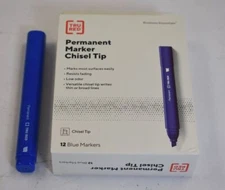 TRU RED Tank Permanent Markers Chisel Tip Blue Dozen Water Resistant Ink TR54535