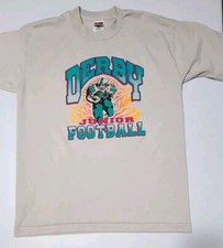 Vtg Derby Junior Football Shirt Made In USA Single Stitch Graphic Shirt Size L