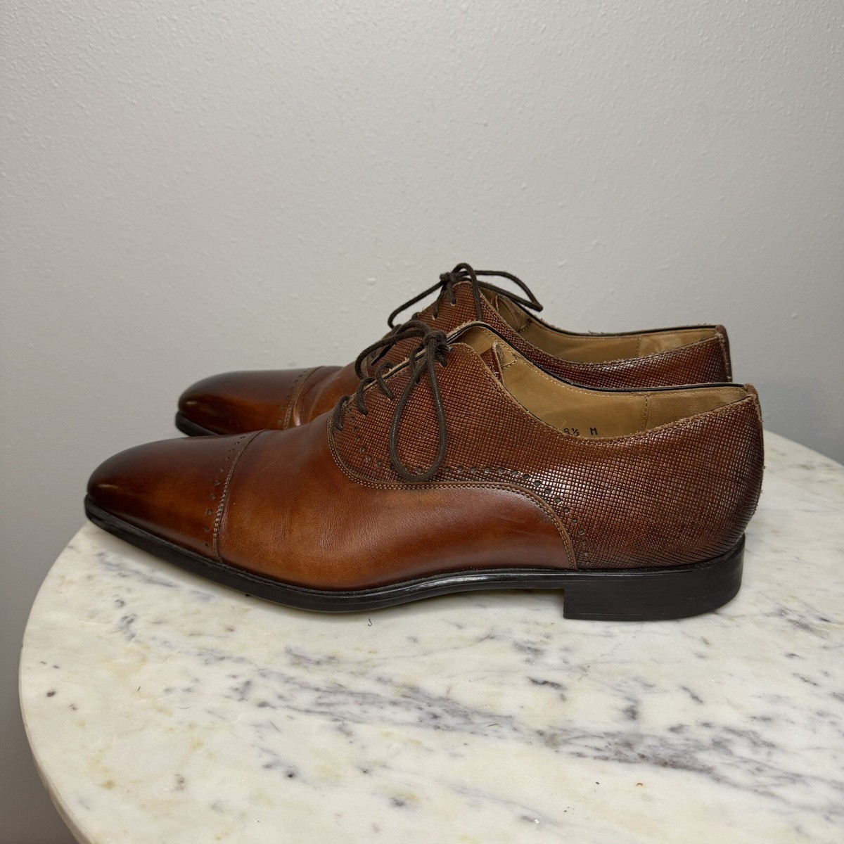 Magnanni Sz 8.5M Leather Cap Toe Oxford Dress Shoe Lace Up Brown