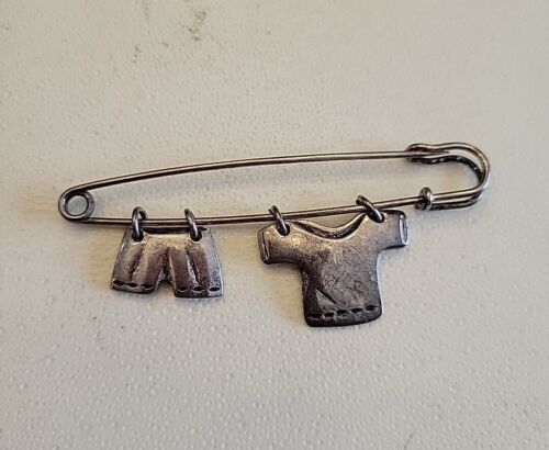 Vintage Charm Safety Pin Brooch Silver - image 1