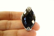 Marquise Black Onyx Solitaire Ornate Sterling Silver Ring 6 7 8 9