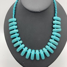 Turquoise Faux Bead Collar Bib 16" Blue Necklace