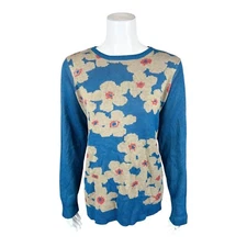 LOGO by Lori Goldstein Floral Jacquard Long Sleeve Sweater Coastal Large Size