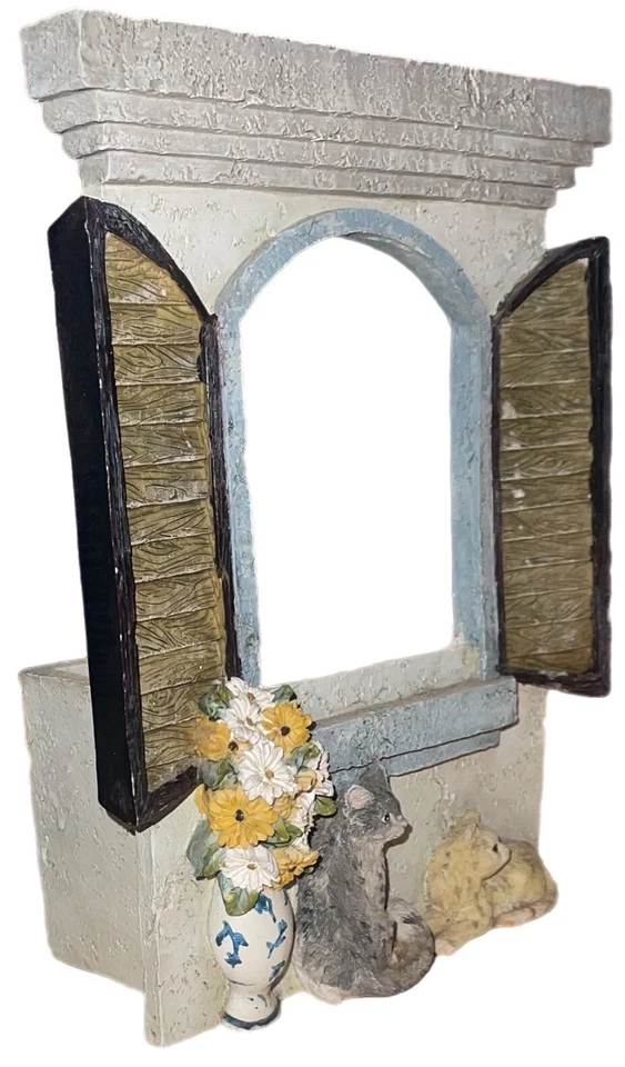 Rare Garden Cat Planter Window Frame & Shutter Flower Wood Resin Rustic 3D Retro - Image 4 of 4