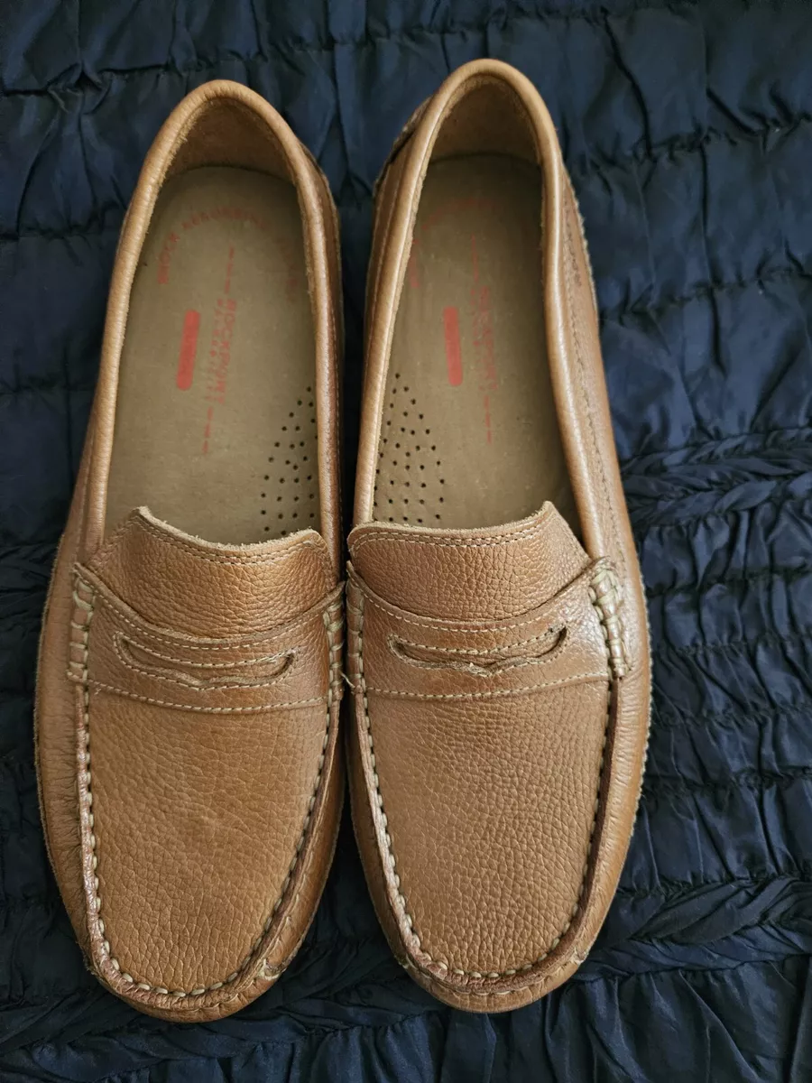 Rockport Men s Oaklawn Park Penny Light Tan Leather Loafer 8M eBay