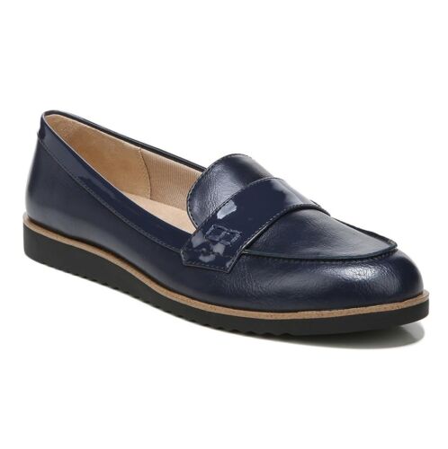Life Stride Womens 9 M Navy Blue Faux Leather Slip On Flat Loafers NIB GC6