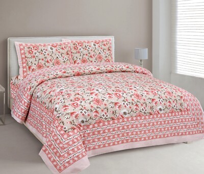 Cotton Super Soft Printed Queen Size Double Bedsheet with  Pillow Covers Bedroom