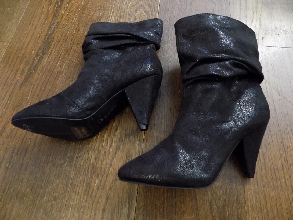 Botas de Moda Report Vera Negras Brillantes Aceleradas 3.25" Tacones Media Pantorrilla SEXY Talla 6.5 Foto 3 de 4