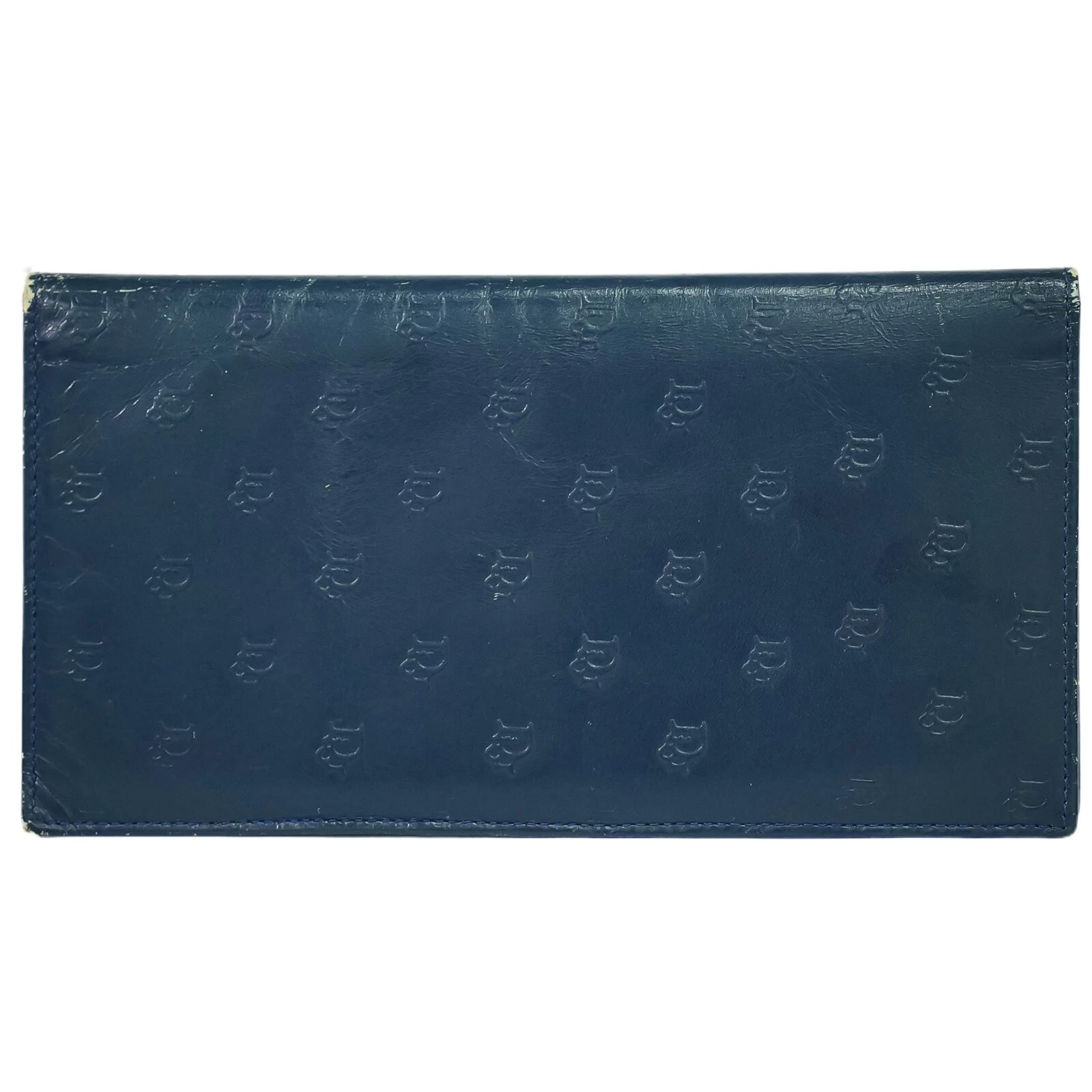 Portefeuille long pliant en cuir Christian Dior marine
