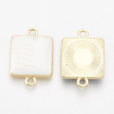2 Square Charms Connector Pendants Gold Enamel White Link Jewelry Findings