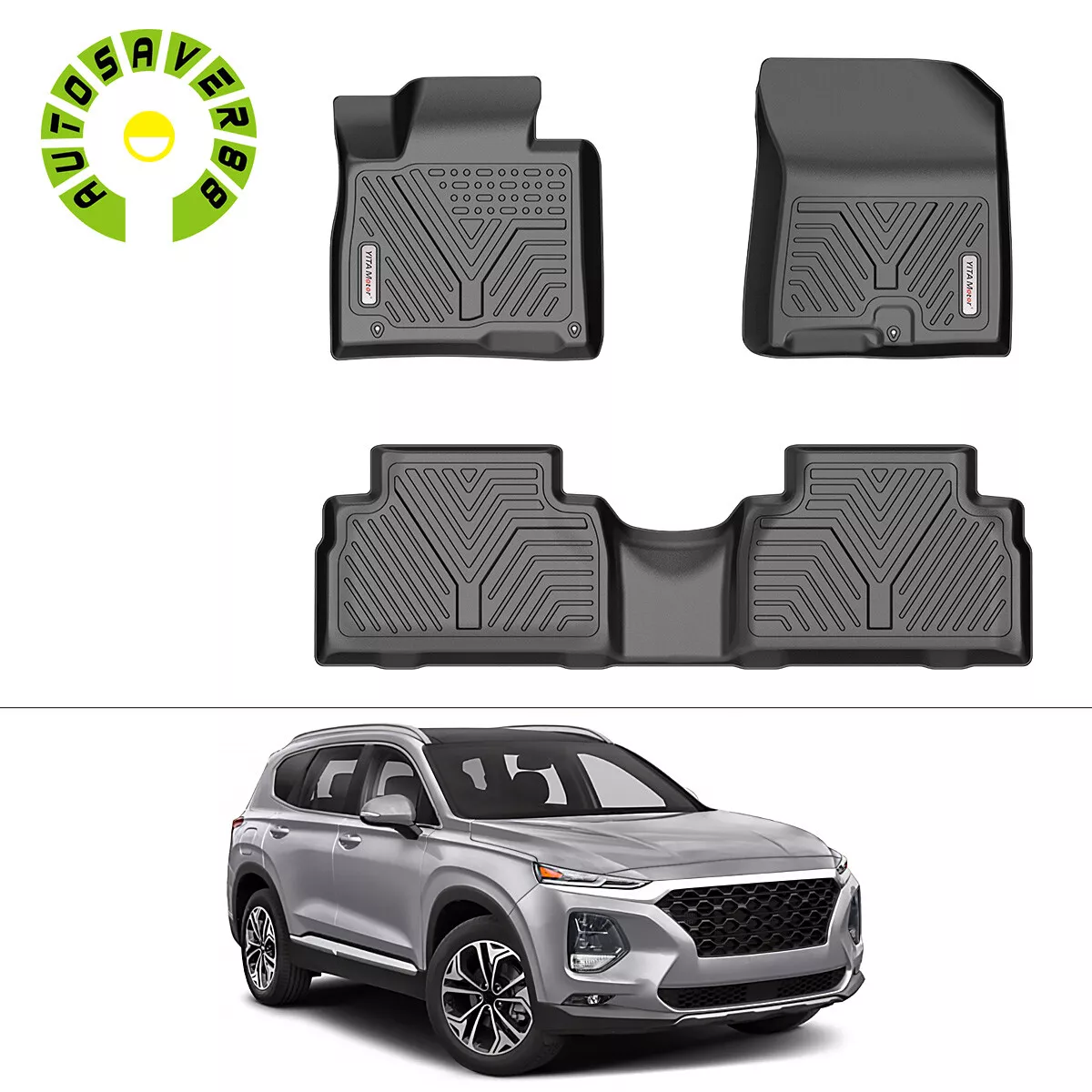 Floor Mats for 2019 2020 Hyundai Santa Fe All Season Rubber 1st 2nd Row TPE