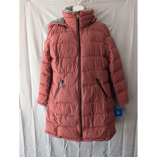 Andrew Marc Damen langer gefütterter Mantel mit Kapuze Rose Rosa Größe Large Neu mit Etikett - Bild 1 von 18