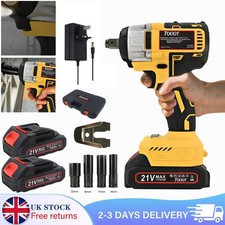 2 Battery Heavy Duty Impact Wrench Cordless Brushless 1/2 Driver Ratchet Nut Gun