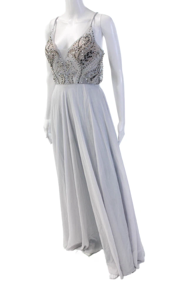 Aqua Womens Textured Spaghetti Strap Rhinestone Lined Dress Gray Size 04 - Image 2 of 4