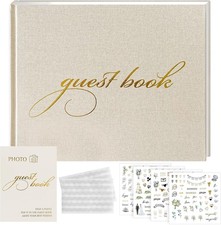 Wedding Guest Book Set W/ 200 Stickers Photo Corners Table Sign Elegant Linen