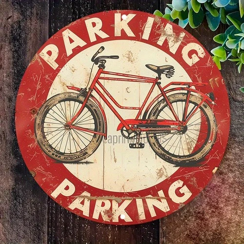 Vintage Bicycle Iron Round Parking for Tin Metal Signs Home Décor 8x8