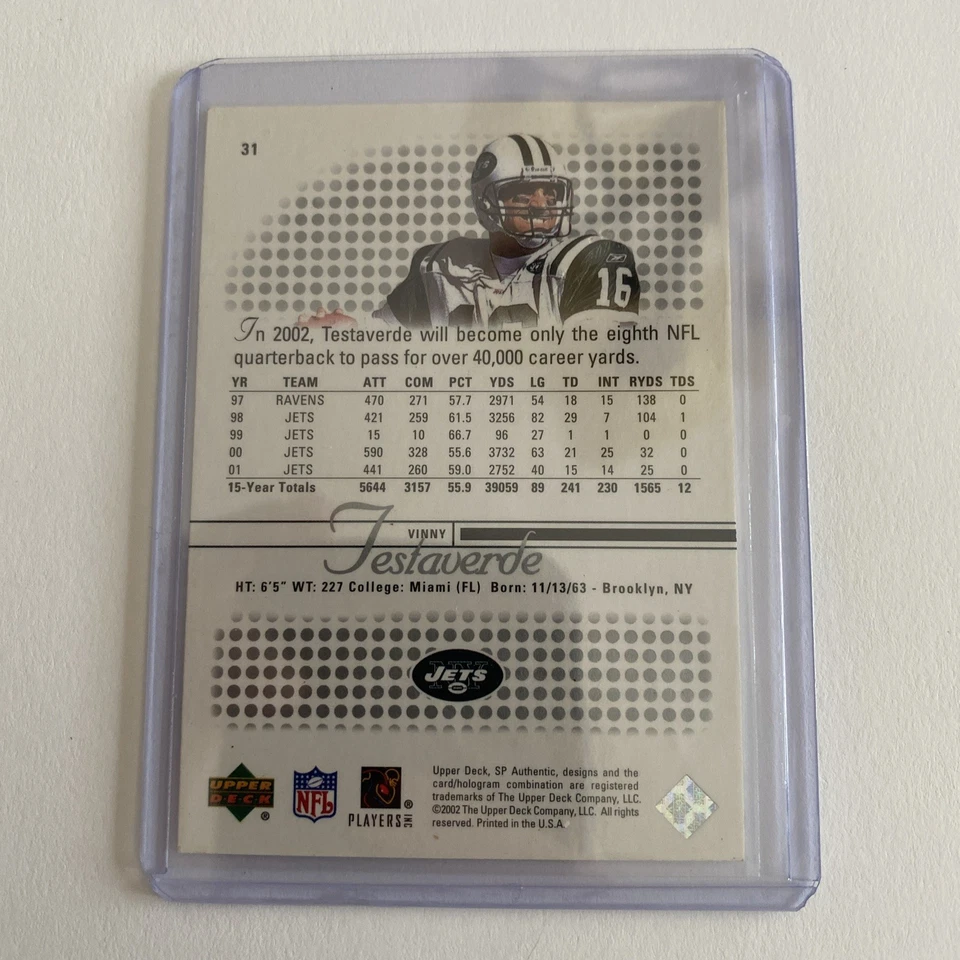 2002 SP Authentic #31 Vinny Testaverde   New York Jets - Image 2 of 2