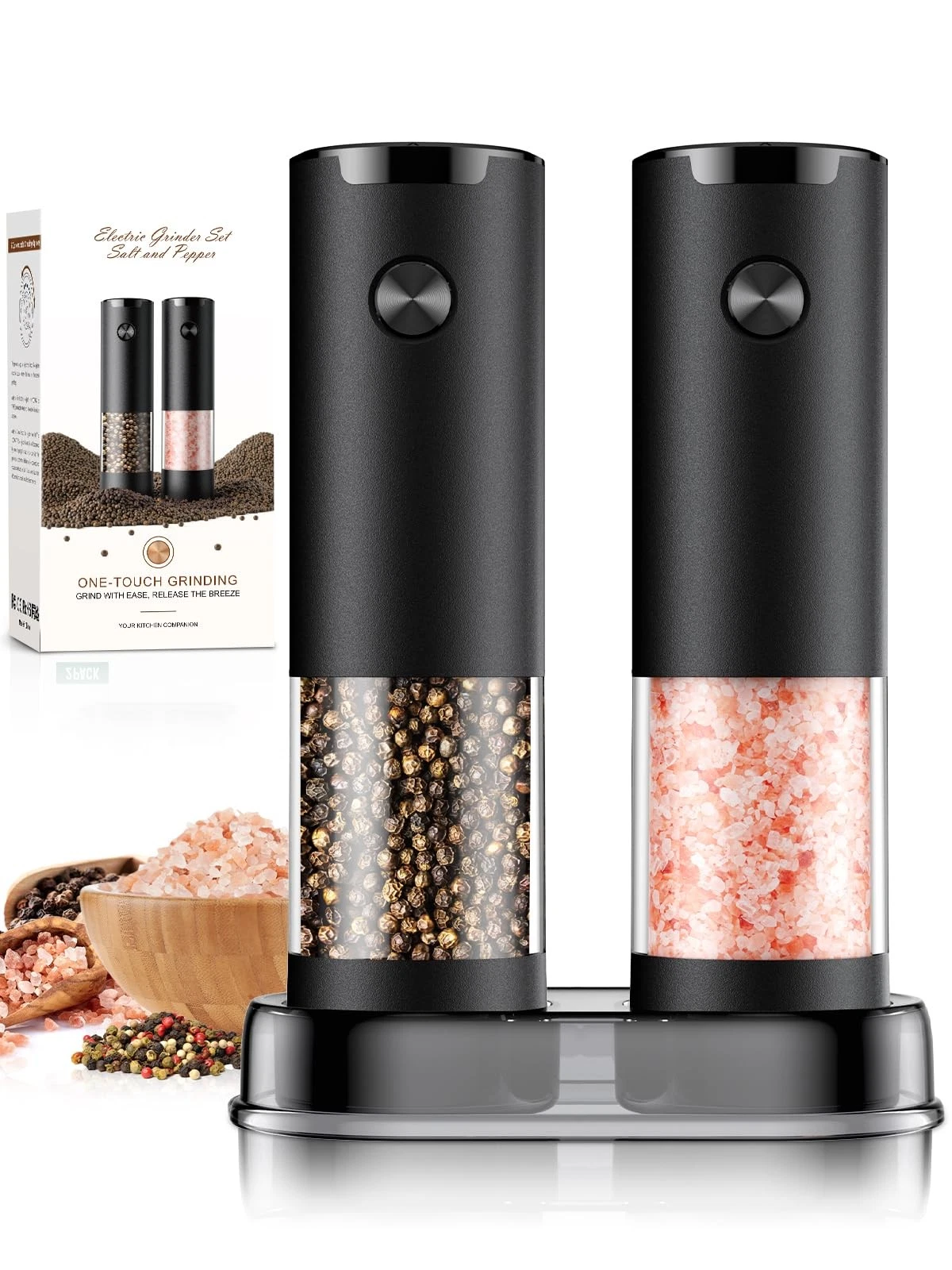 Electric Salt and Pepper Grinder Set Automatic Battery Pepper Mill Shakers Ad...