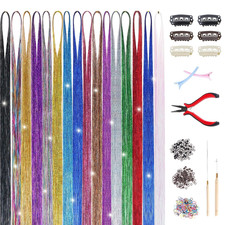 Hair Tinsel Kit 16 Colors, 3200 Strands of 48 Inch Tinsel Hair