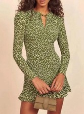 Reformation Marcy Mini Dress Green Polka Dot Size 6 Medium