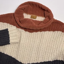 POL Women’s Small Cable Knit Turtleneck Colorblock Oversized Boxy Sweater