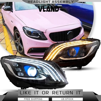 LED Headlights W/Animation For 2015-21 Mercedes Benz C-Class Only For Halogen X2