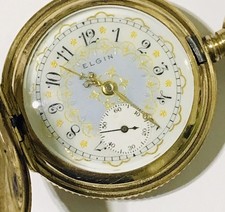 Antique 1912 Elgin Fancy Dial Decorated With 14k Gold GF Pocket Watch Runs